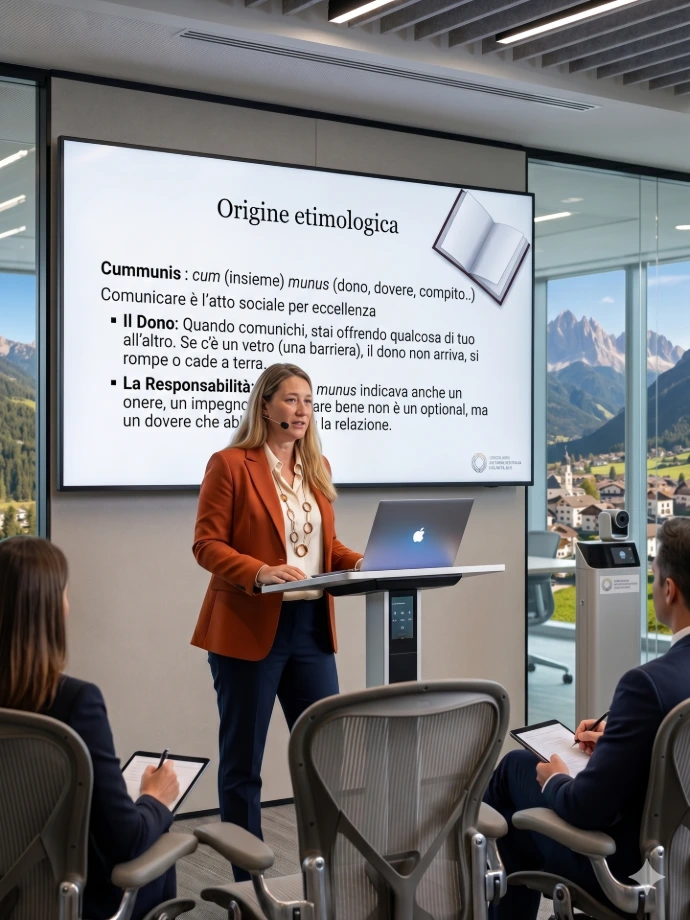 Formatrice che introduce l'etimologia della parola comunicare